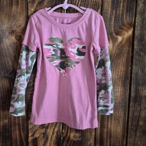 Bobbie Brooks Girls Pink Camo Heart Layered Long Sleeve Tee Size 6 6X